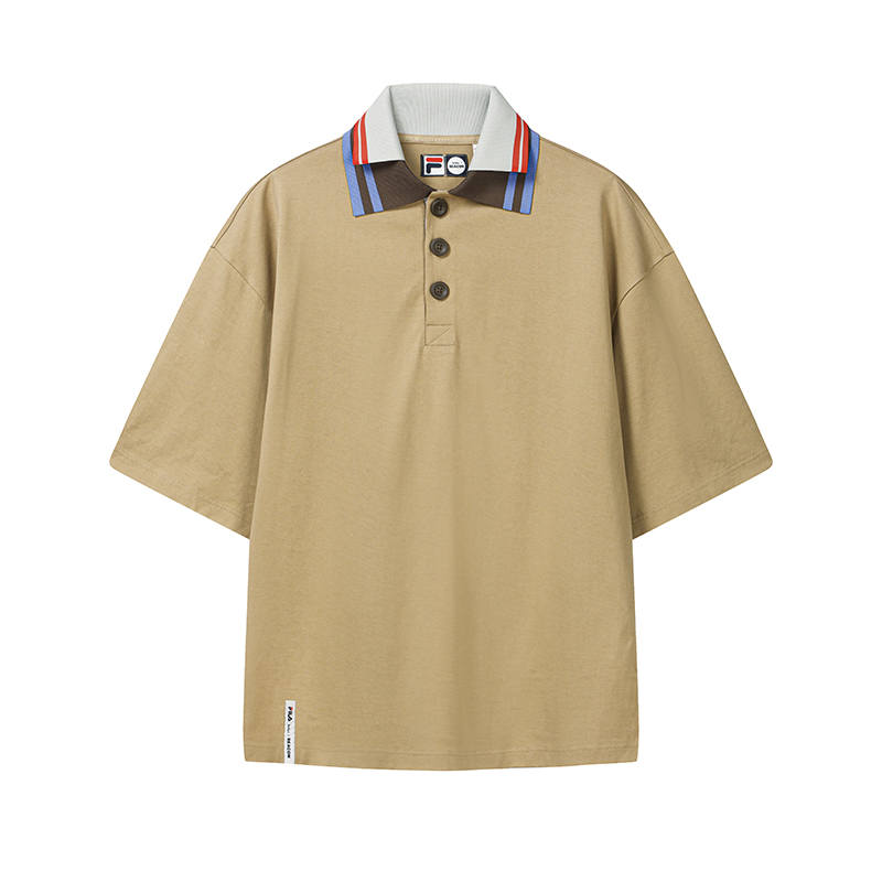 FILA X Kolor BEACON Polo Shirts Men's Wheat Wave Gold Brown Polo Collar Moderate Other