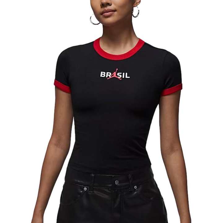 Jordan Jordan T Shirts Women's Black/University Red Crew Neck Moderate