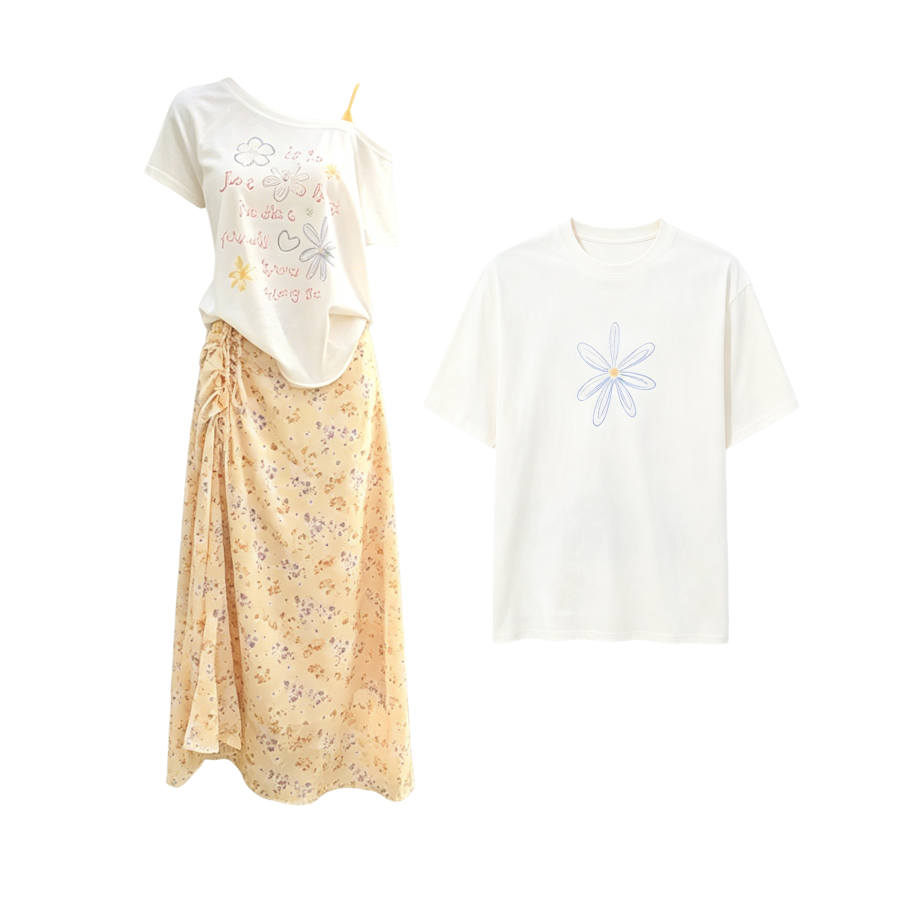 TUSHIFEI Couple Sets Women's Crew Neck Moderate Long Skirt