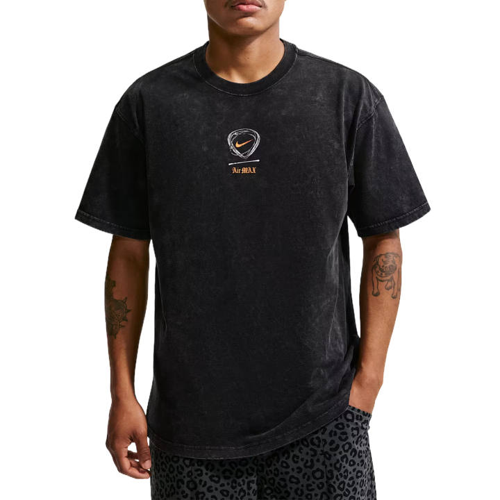 Nike Nike Sportswear T Shirts Men's Black/Bright Citrus Orange Crew Neck Moderate