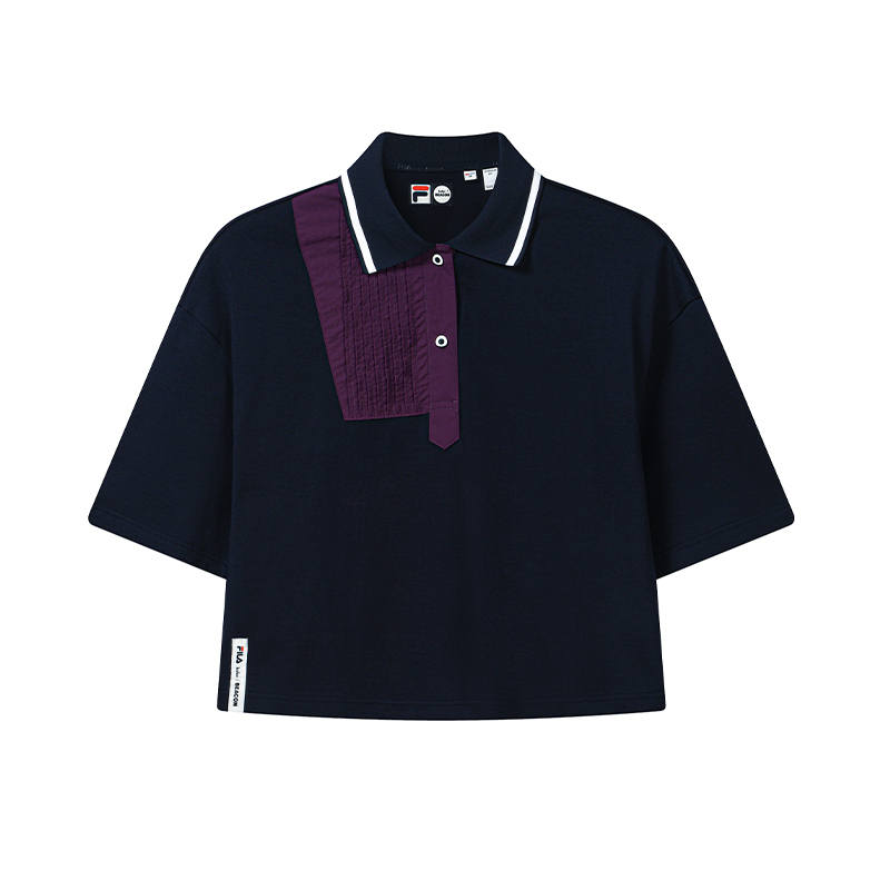 FILA X Kolor BEACON Polo Shirts Women's Serene Void Blue Polo Collar Moderate Straight Fit