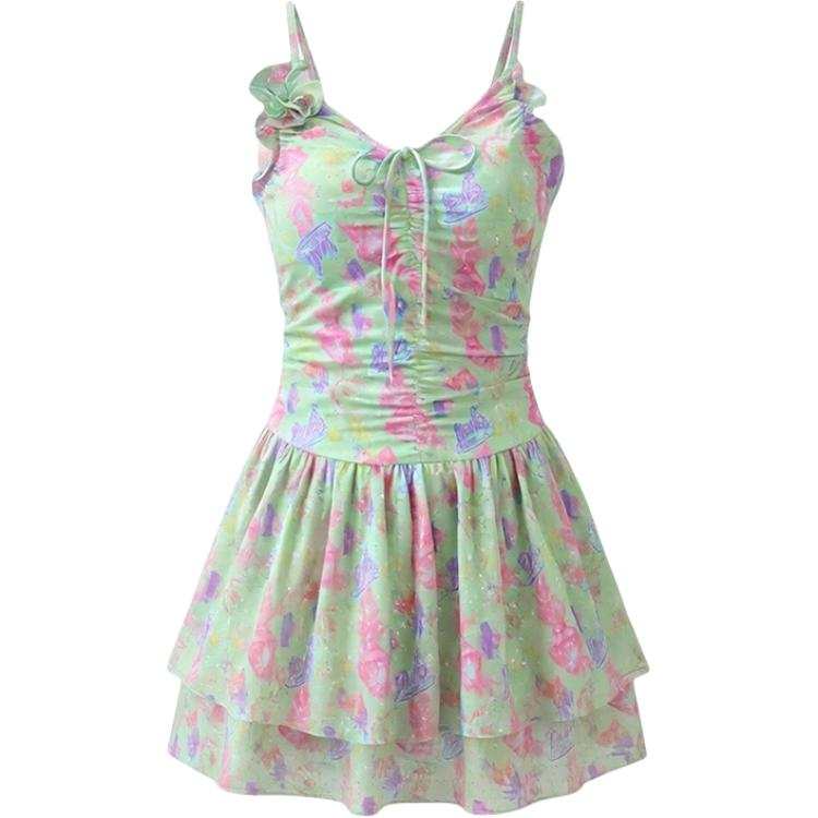 Barbie One Piece Swimsuits Women's Light Turquoise Camisole Moderate Short Skirt One Piece Swimsuit
