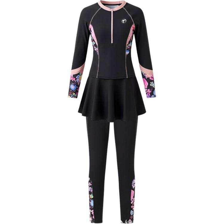 Barbie Two Piece Swimsuits Women's Black Half Open Collar Moderate Short Skirt