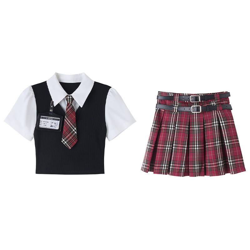 FABRIC PIG Two Piece Skirt Sets Women's Short Sleeved Short Skirt Set Moderate Short Skirt
