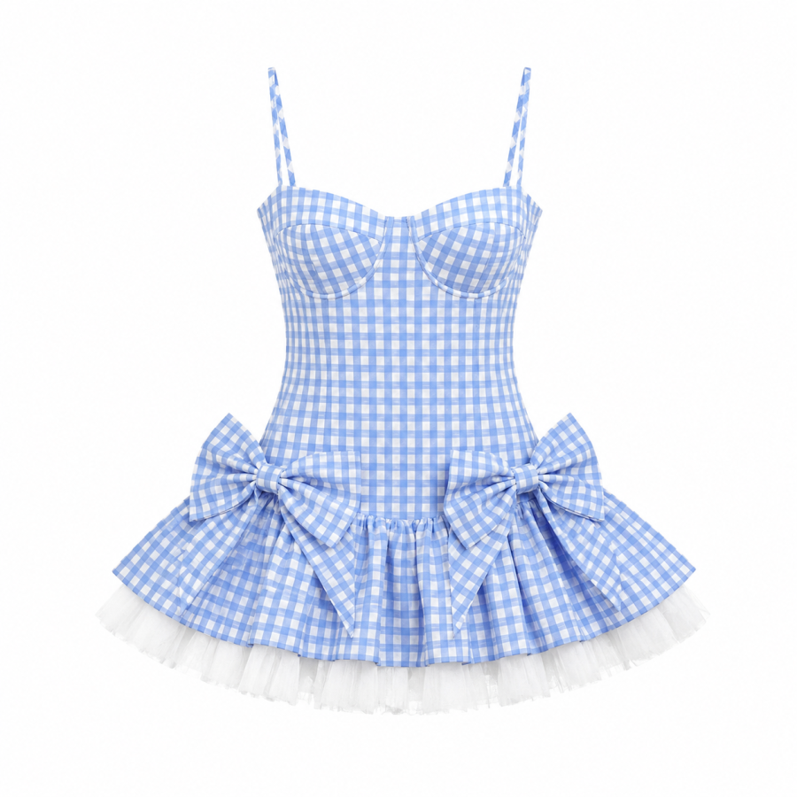 Qiuerle Sleeveless Dresses Women's Camisole Moderate Short Skirt Puffy Skirt