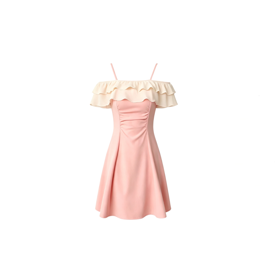 CPAURA Short Sleeved Dresses Women's Asymmetrical Collar Moderate Short Skirt A Line Skirt