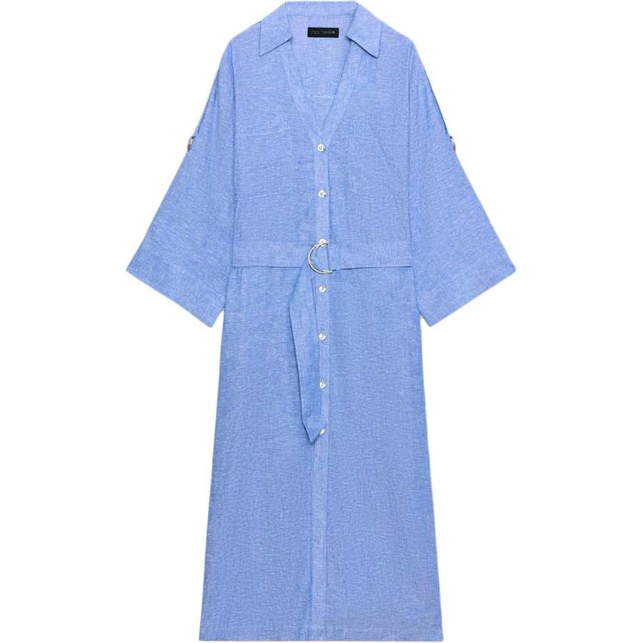 ZARA Long Sleeved Dresses Women's Blue V Neck Moderate