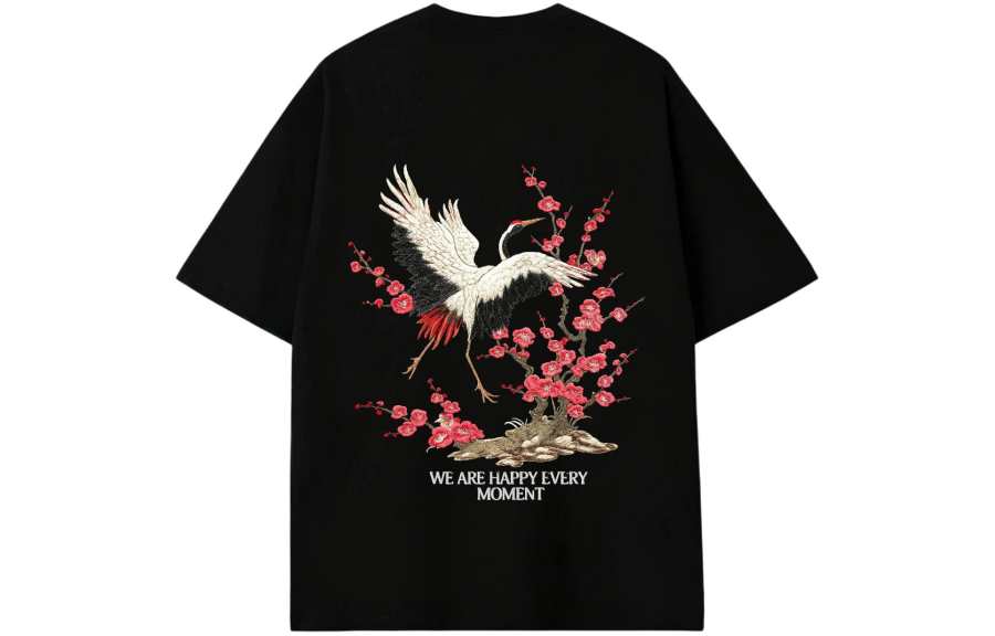 Adidas Adidas MUST HAVES T Shirts Unisex Plum Blossom And Crane Shadow Crew Neck Moderate Straight Fit