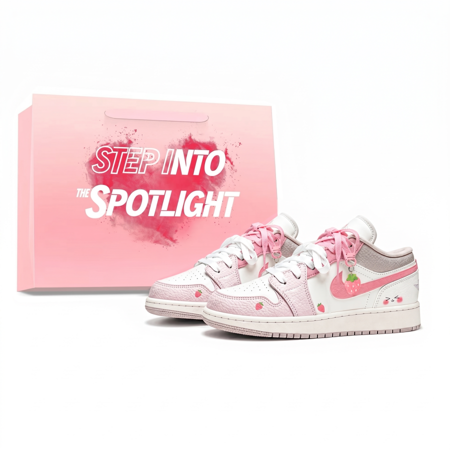 Jordan Jordan Air Jordan 1 Sweet Berry Little Mischief, Strawberry Milkshake Basketball Shoes Women's White Pink