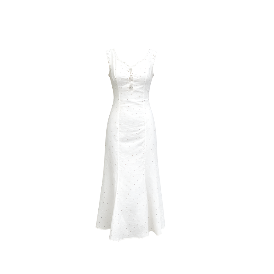 CPAURA Sleeveless Dresses Women's White Square Collar Moderate Long Skirt A Line Skirt