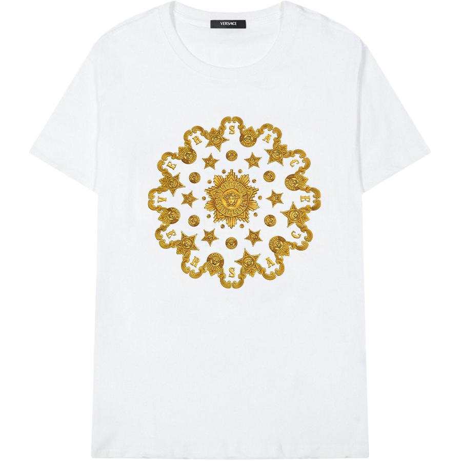 VERSACE T Shirts Men's White Gold Crew Neck Moderate Straight Fit
