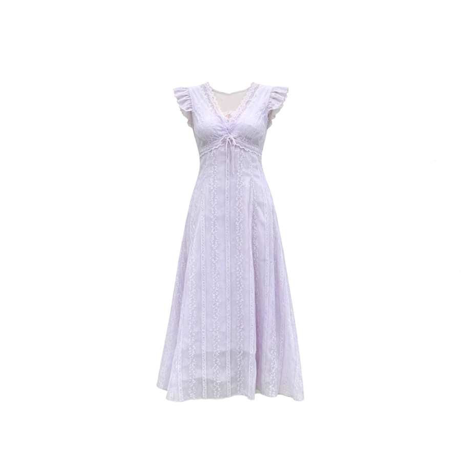 CPAURA Sleeveless Dresses Women's Soft Purple Without Sleeves V Neck Moderate Long Skirt A Line Skirt