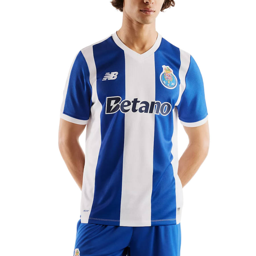 New Balance New Balance Porto Soccer Jerseys Men's Blue White Stripes V Neck Moderate Straight Fit