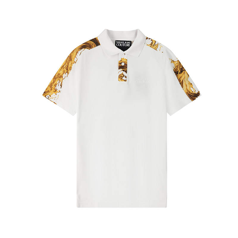 VERSACE JEANS COUTURE Polo Shirts Men's White Polo Collar Moderate Straight Fit