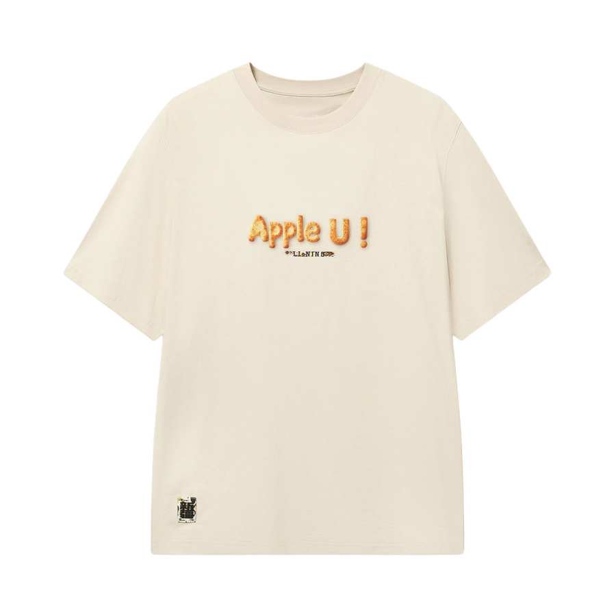 Li-Ning Li Ning China Culture Collection T Shirts Men's Oat Gray Crew Neck Moderate Straight Fit
