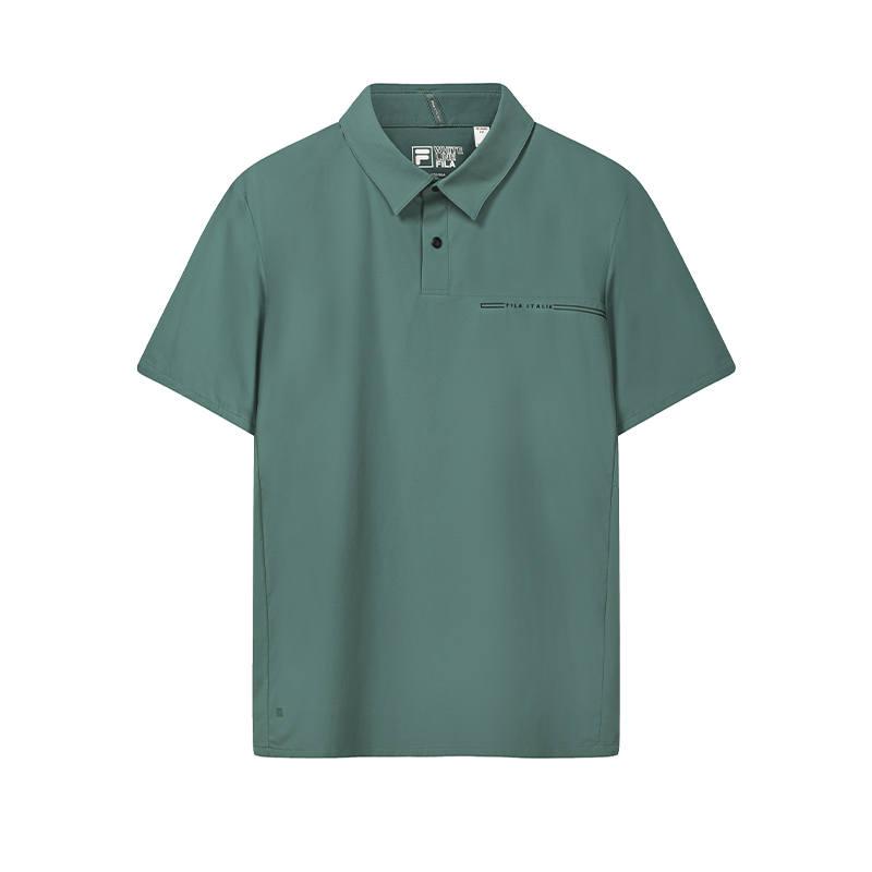 FILA WHITE Polo Shirts Men's Leaf Green Polo Collar Moderate Straight Fit