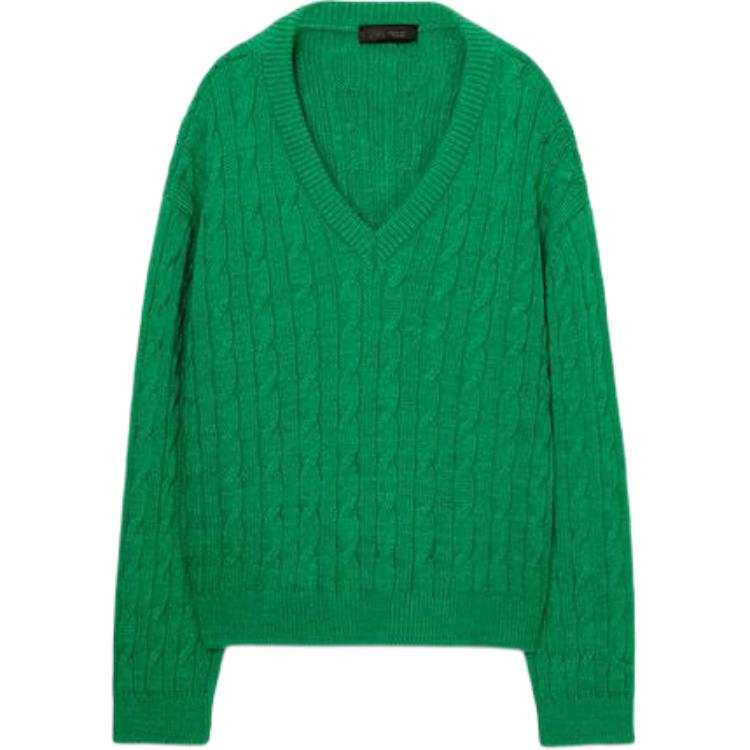 ZARA Knitwear Women's Green V Neck Moderate Straight Fit