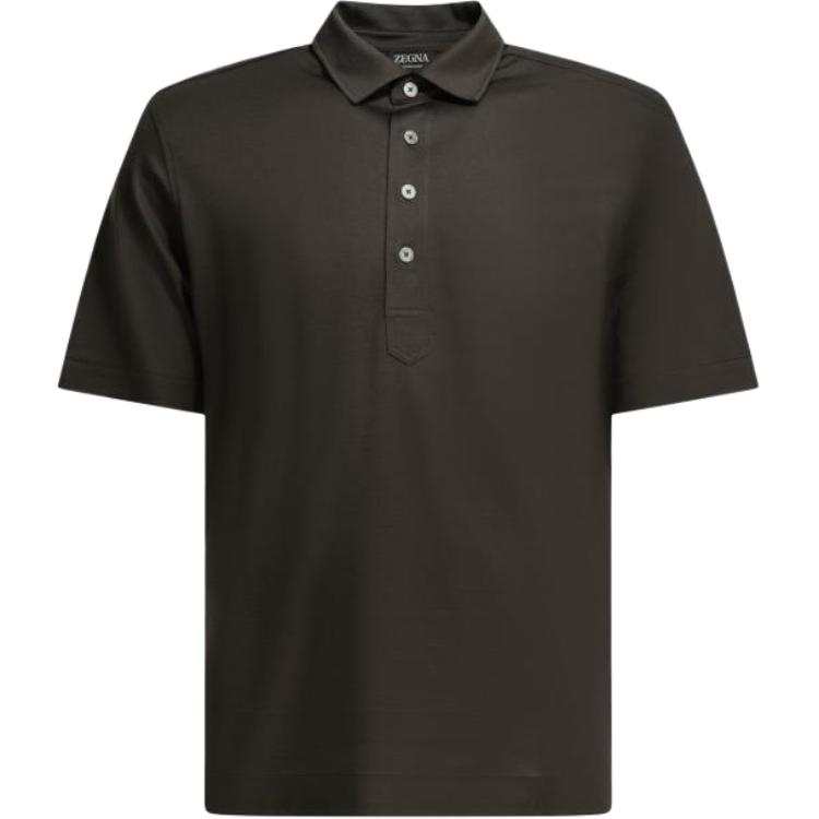 Ermenegildo Zegna Polo Shirts Men's Brown Polo Collar Moderate Straight Fit
