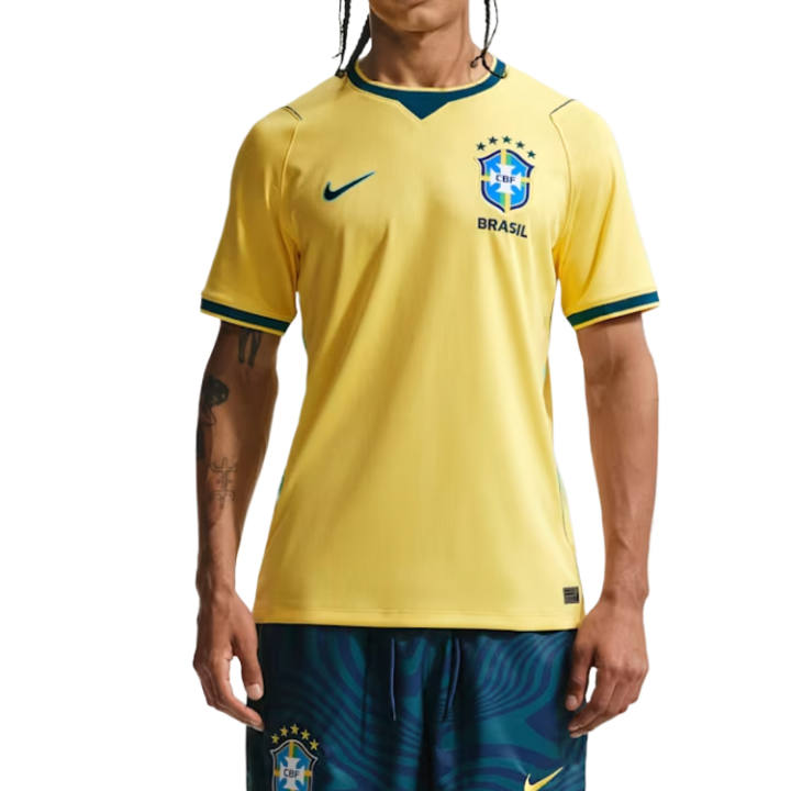 Nike Nike Brazil National Team Soccer Jerseys Men's Canary Yellow/Light Mint Green/Crystal Cave Blue Green Crew Neck Moderate