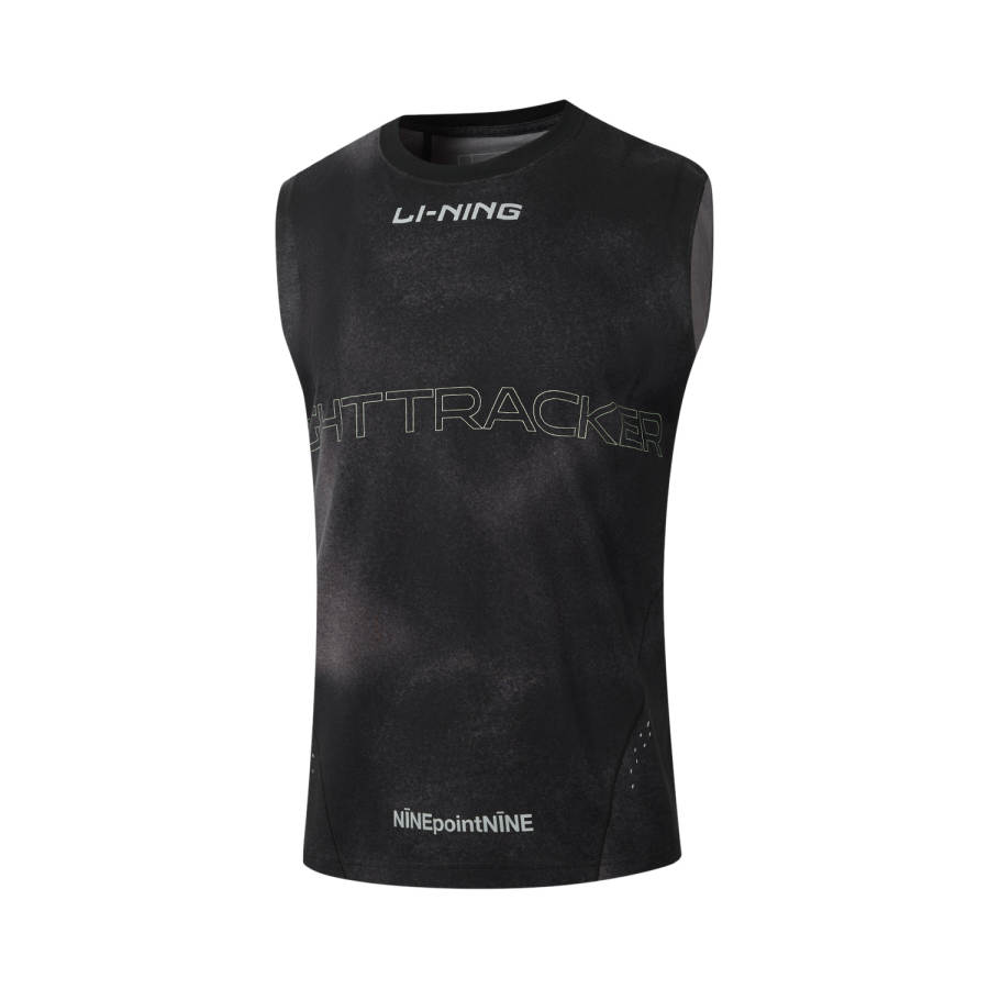 Li-Ning Li Ning Tank Tops Men's Black Full Print Crew Neck Moderate Straight Fit