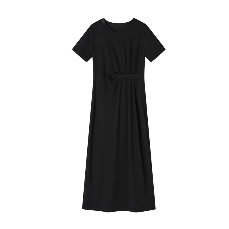 XIANGYING Short Sleeved Dresses Women's Crew Neck Moderate Midi Skirt