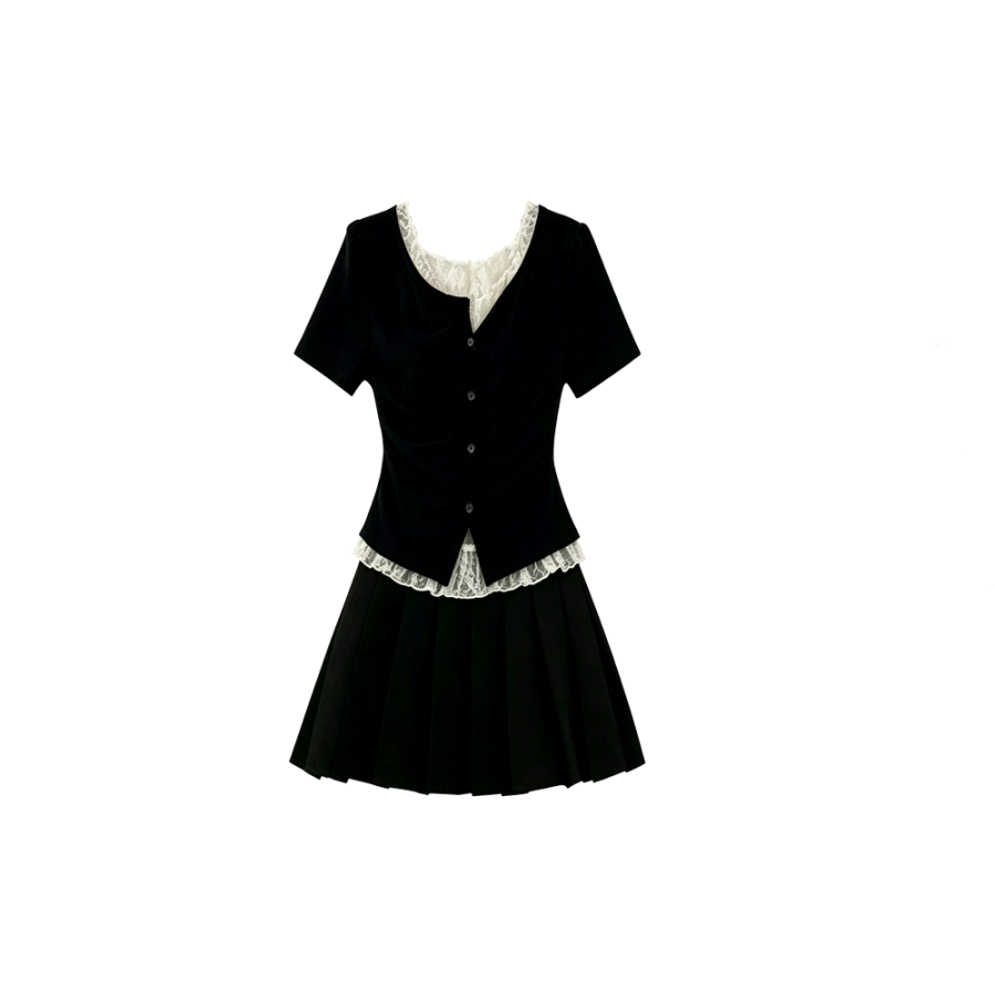CPAURA Two Piece Skirt Sets Women's Crew Neck Moderate Long Skirt