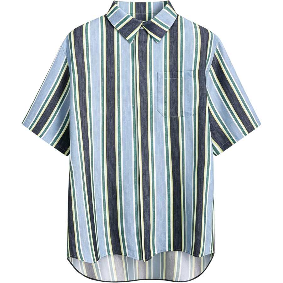 DIOR Shirts Men's Blue Yellow Black Stripes Lapel Moderate Other