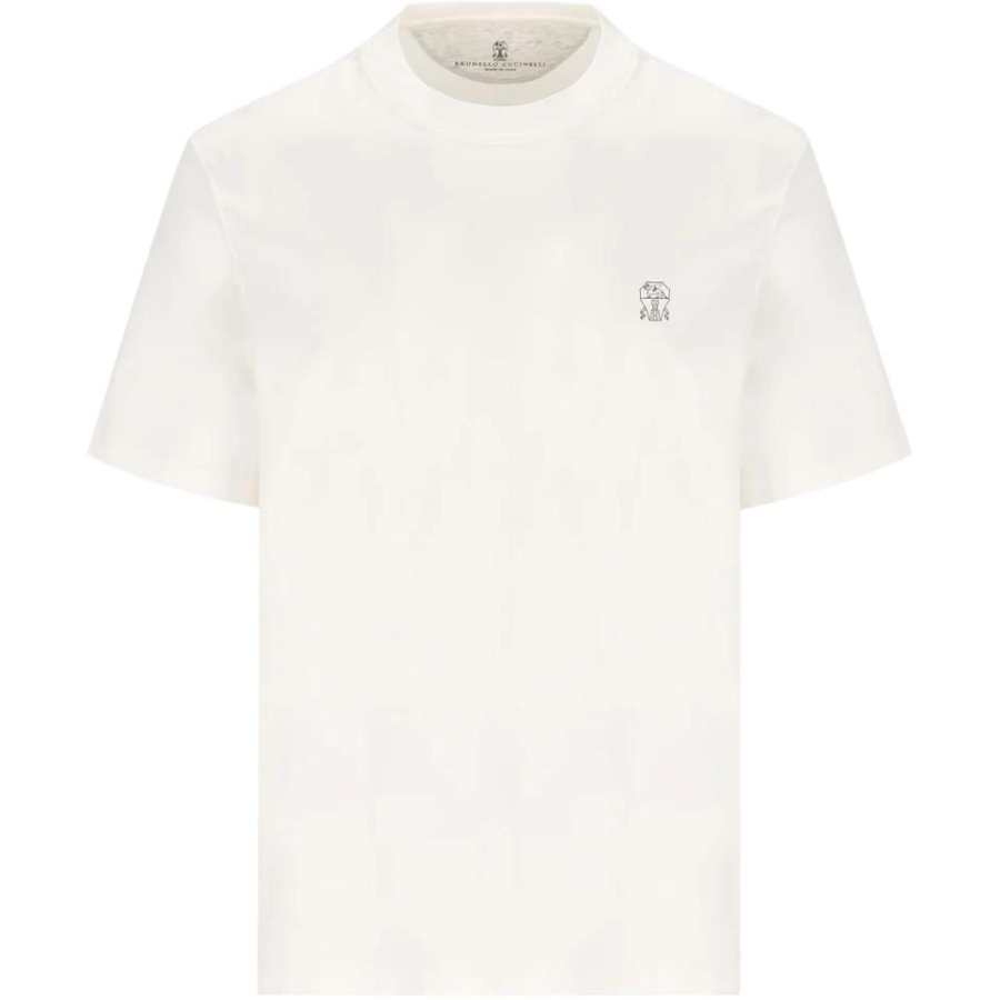 Brunello Cucinelli T Shirts Men's White Crew Neck Moderate Straight Fit