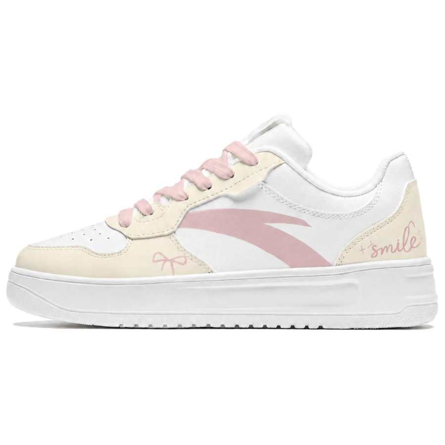 ANTA Easy Skateboard Shoes Women's Low Top White Beige Pink Multicolor