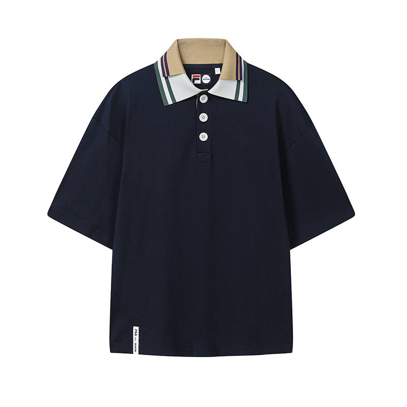 FILA X Kolor BEACON Polo Shirts Men's Serene Void Blue Polo Collar Moderate Straight Fit