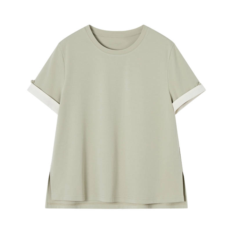 XIANGYING T Shirts Women's Gray Green Crew Neck