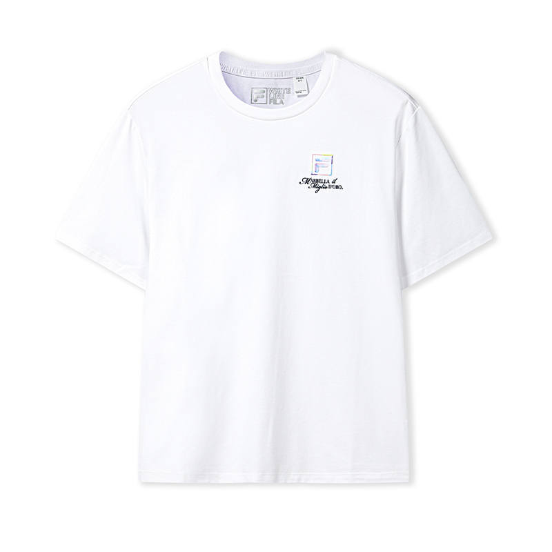 FILA Heritage T Shirts Women's Standard White Crew Neck Moderate Straight Fit