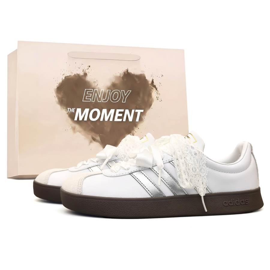 Adidas Adidas VL COURT 2.0 Skateboard Shoes Unisex Low Top Silvery White