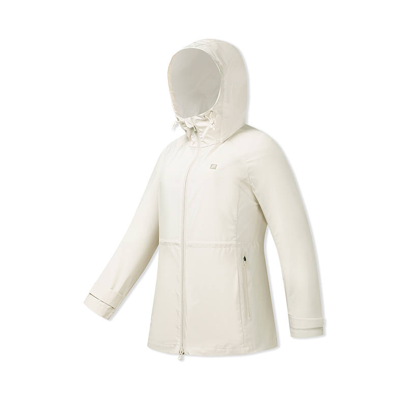 FILA Jackets Women's Ivory Beige Hooded Non Detachable Moderate Nipped In Waist