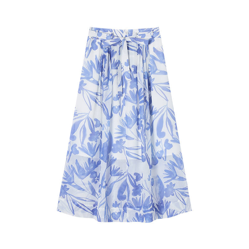 XIANGYING Casual Long Skirts Women's Blue Floral Moderate