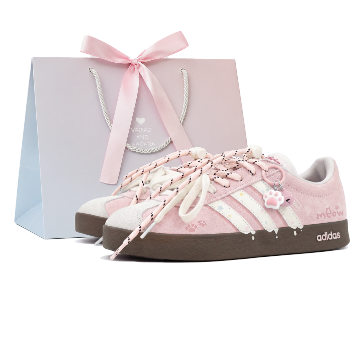 Adidas Adidas VL COURT 2.0 Peach Cat Paw Skateboard Shoes Unisex Light Pink