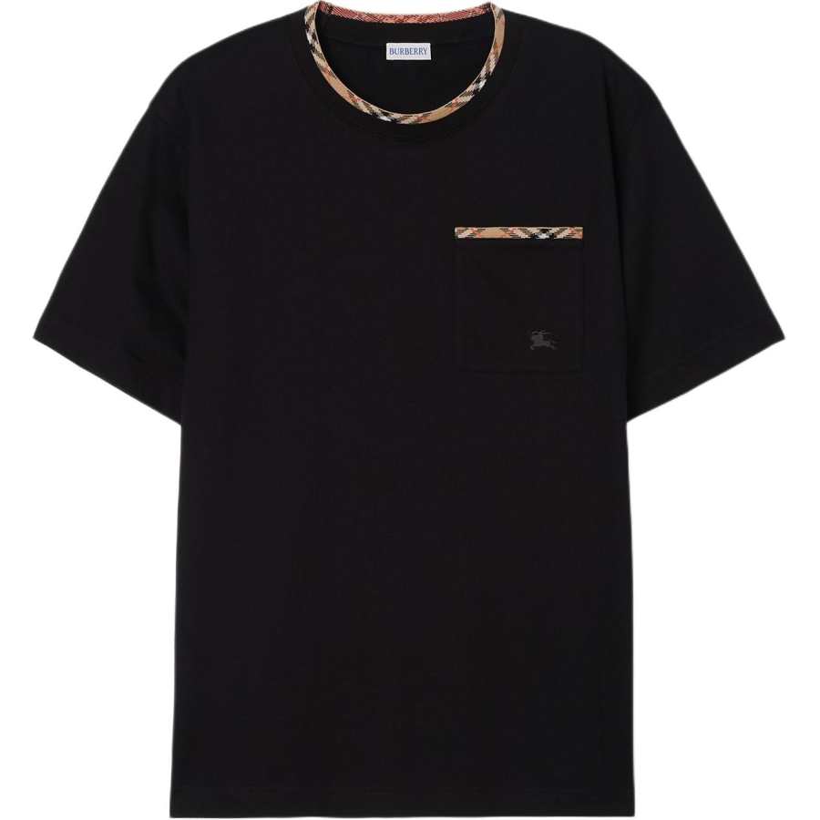 Burberry T Shirts Men's Black Crew Neck Moderate Straight Fit
