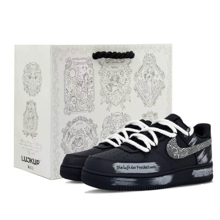 Nike Nike Air Force 1 Skateboard Shoes Men's Low Top Black, Gray, White Color Blocking