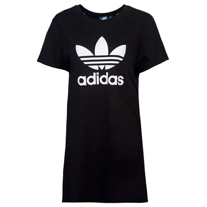 Adidas Originals Short Sleeved Dresses Women's Black Crew Neck Moderate Midi Skirt