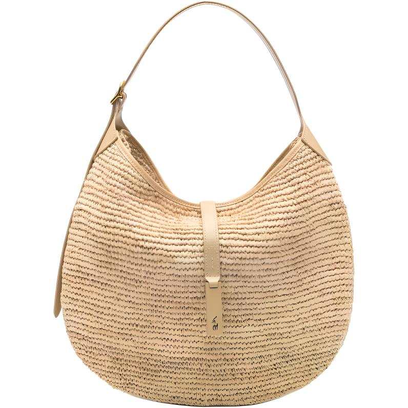 Polo Ralph Lauren Polo ID Raffia With Calfskin Shoulder Bag Large Women's Natural Beige