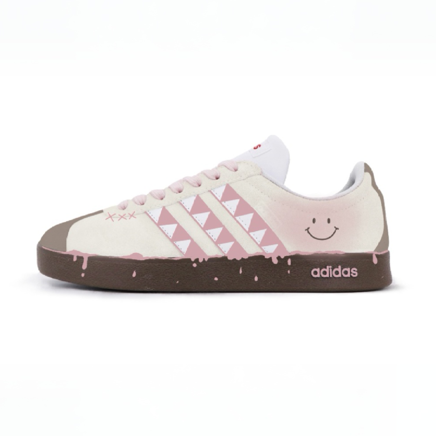 Adidas Adidas VL COURT 2.0 Skateboard Shoes Unisex Low Top Pink, Brown, Ecru