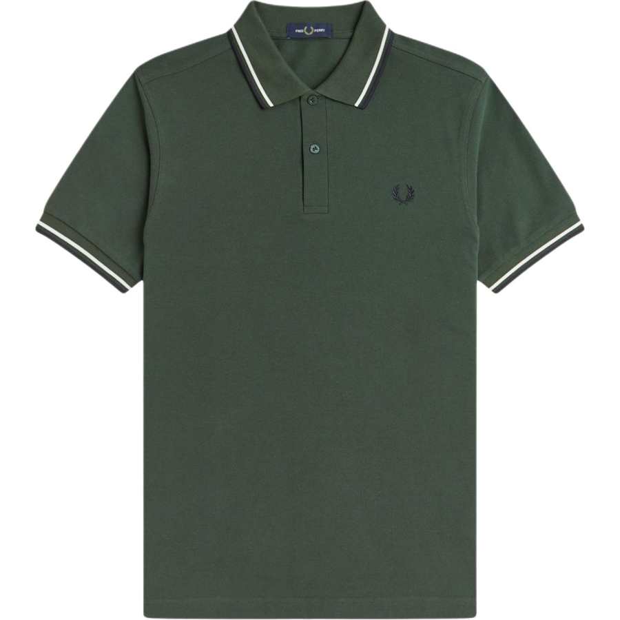 FRED PERRY Polo Shirts Men's Field Green/Snow/Marine Blue Polo Collar Moderate
