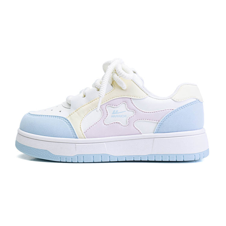 WARRIOR Skateboard Shoes Women's Low Top Beige Blue Yellow
