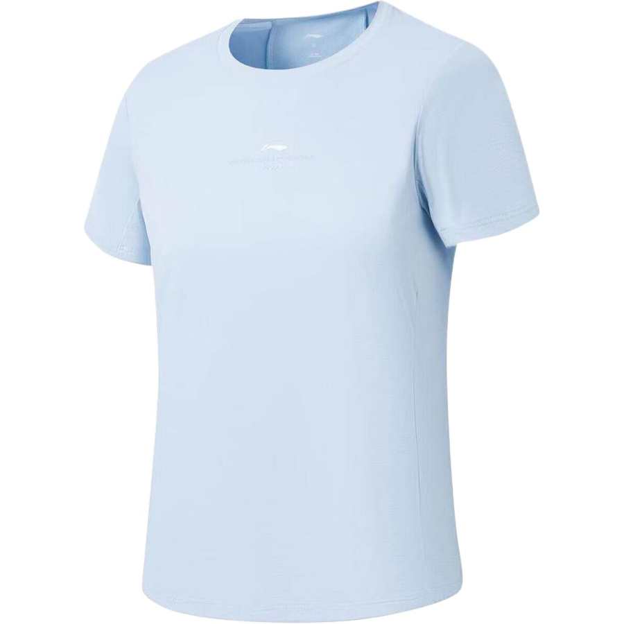 Li-Ning Li Ning T Shirts Men's Clear Sky Blue Crew Neck Moderate Straight Fit