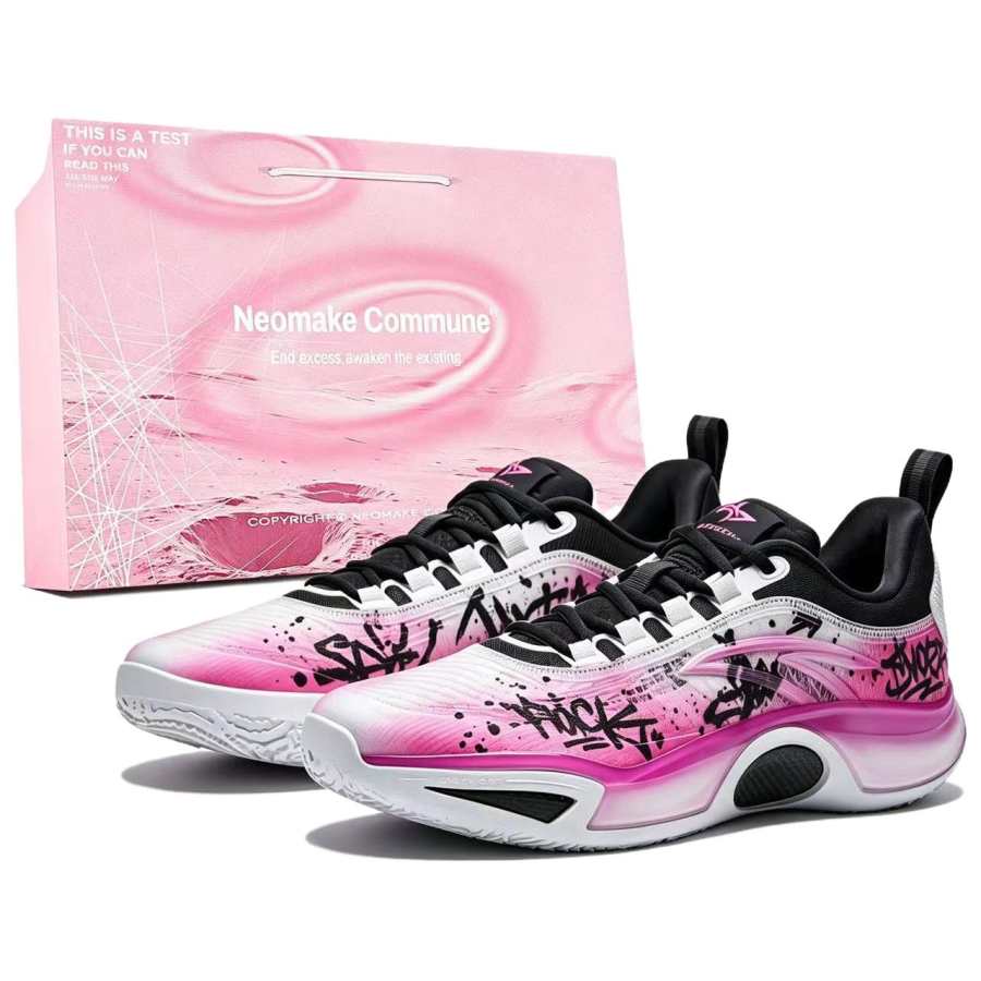 ANTA Basketball Shoes Unisex Low Top White, Pink