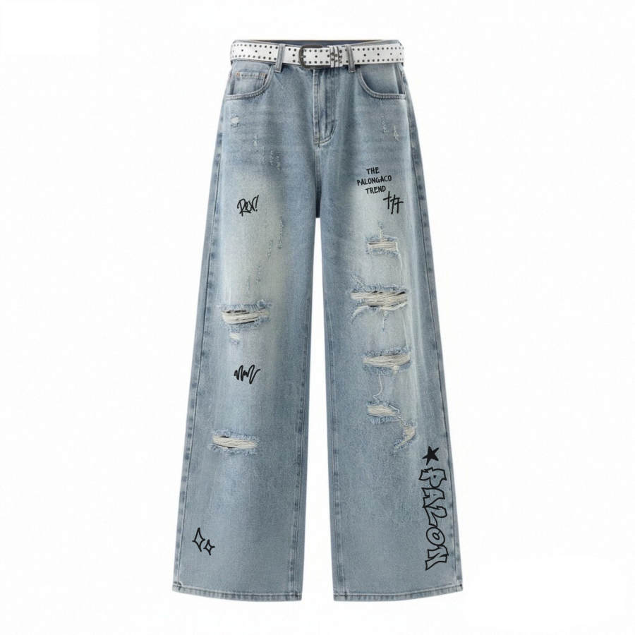 PAL ONGACO Jeans Unisex Blue Moderate Wide Leg Pants