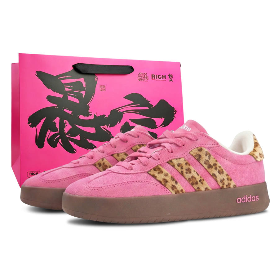 Adidas Adidas BARREDA Pink Leopard Beauty 3.0 Special Shopping Bag Lightweight Breathable Low top German Army Trainers Women's