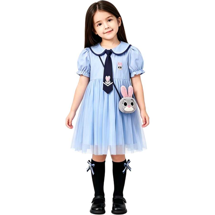 Disney Kids Dresses Peter Pan Collar Thin Short Skirt Non Stretch