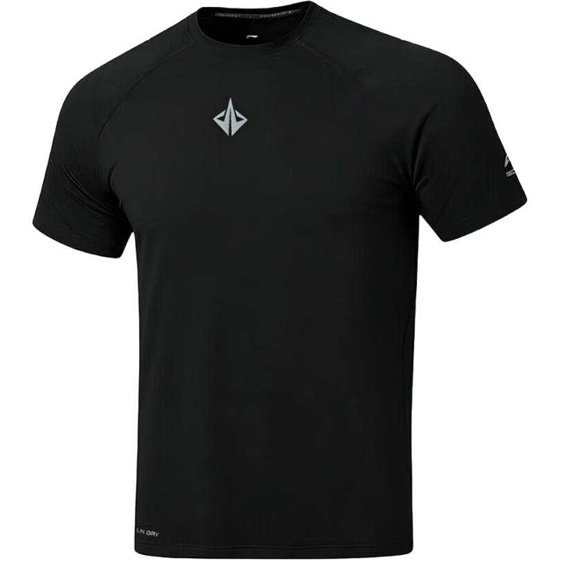 Li-Ning Li Ning T Shirts Men's Black Crew Neck Moderate Straight Fit