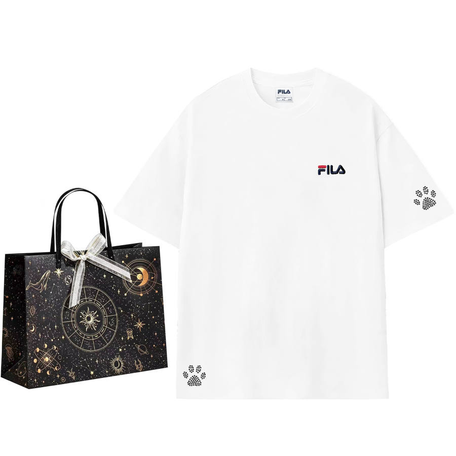FILA T Shirts Unisex White Black Diamond Random Shopping Bag Crew Neck Moderate